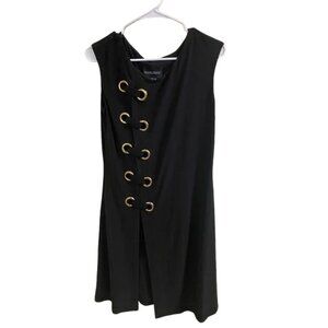 Frank Lyman Design Black Mini Dress with Gold Grommets Laced‎ Up Size 6